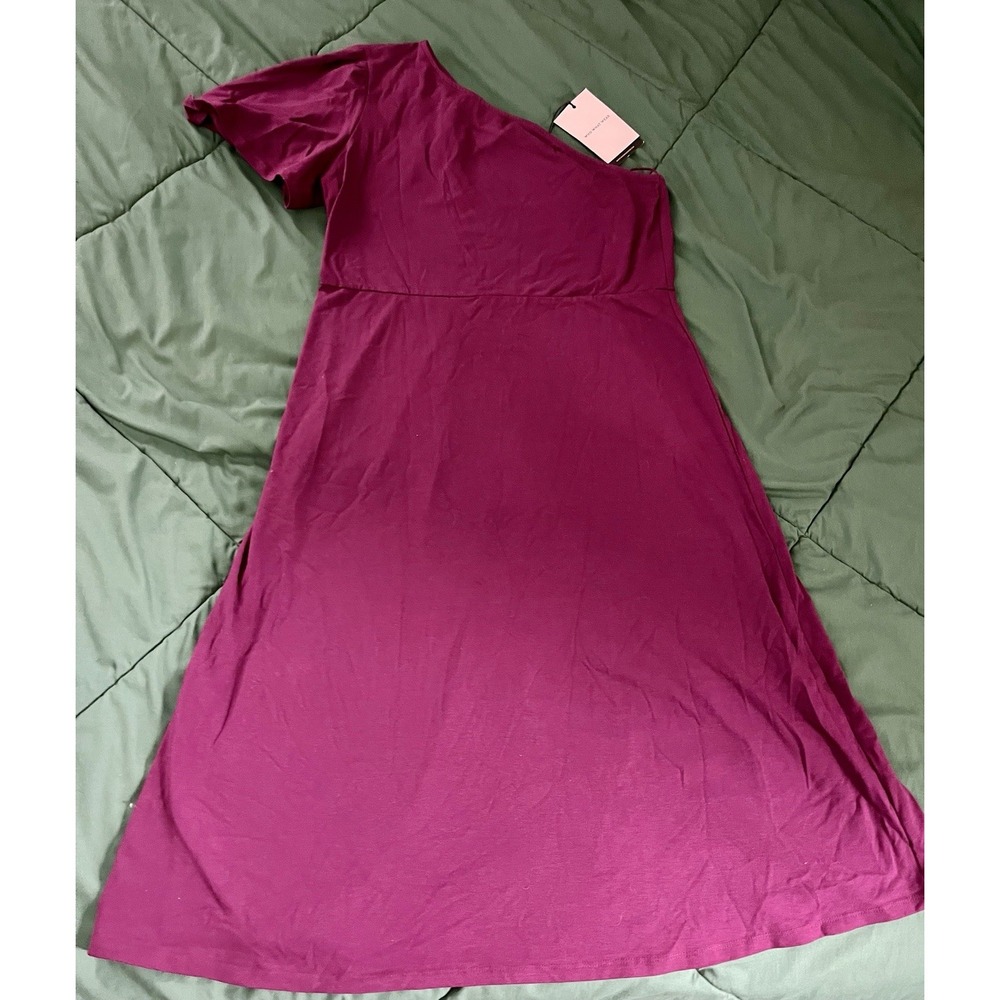 Who What Wear One Shoulder Midi Dress Plum Purple Asymmetrical Knit Short Sleeve
